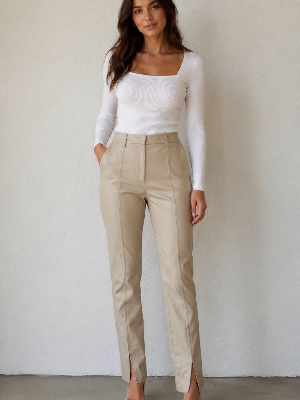 Jason Wu cream nwt Straight-Leg Split Hem vegan leather pants size small